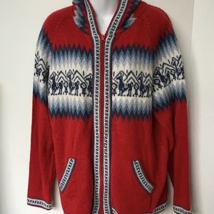 Alpaca Peru Sweater Cardigan Full zipper Red & Blue Hooded